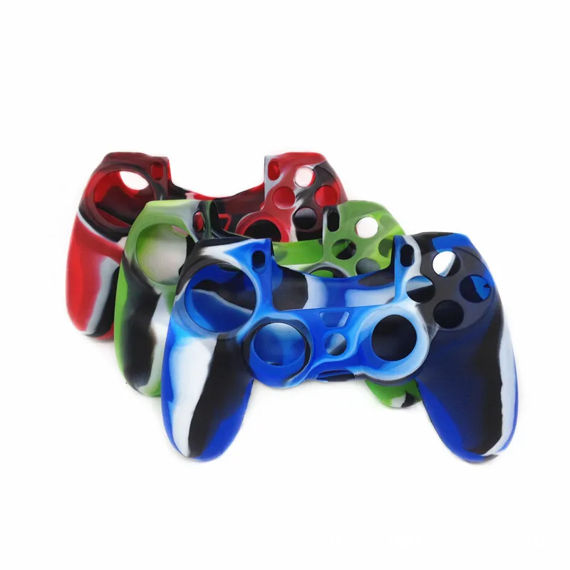 Камуфляжный силиконовый игровой чехол с ручками для PS4, камуфляжный беспроводной мягкий защитный чехол с шелконом, противоскользящий пылезащитный чехол