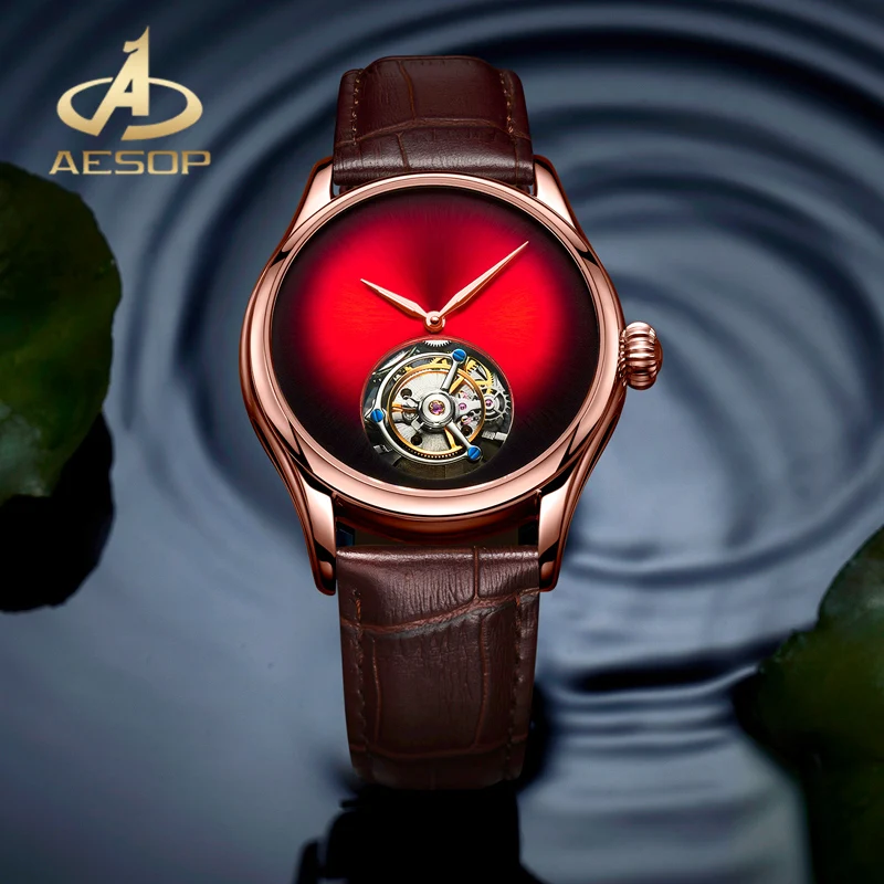 Эзоп циферблат красного цвета розовое золото чехол ААА + реальные Tourbillon