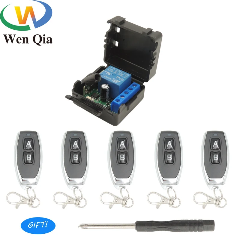 

433Mhz Universal Wireless Remote Switch Control DC 12V 1CH relay Receiver Module 5pieces RF Transmitter Lock Control Room Lights