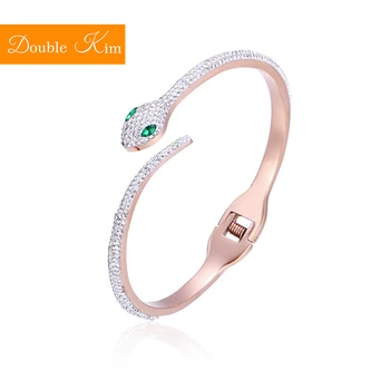 

White Snake Zircon Bracelet Titanium Stainless Steel Material Bangle Inlaid Zircon Rose Gold Color Fashion Women Jewelry Gift