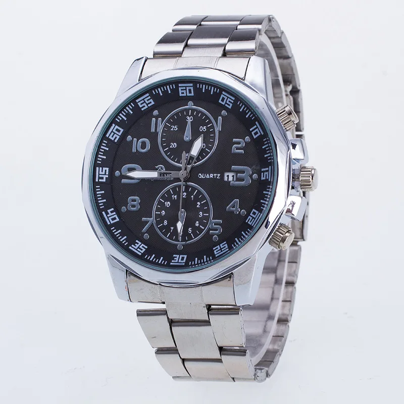 

Wish Hot Selling Men Sports Steel Belt Watch Fashion with Calendar Men Business Watch Casual Quartz Watch Wholesale