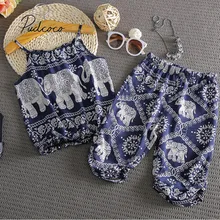 Коллекция года, летняя одежда для малышей комплект из 2 предметов для маленьких девочек с изображением слона топы, жилет+ штаны свободная одежда в народном стиле