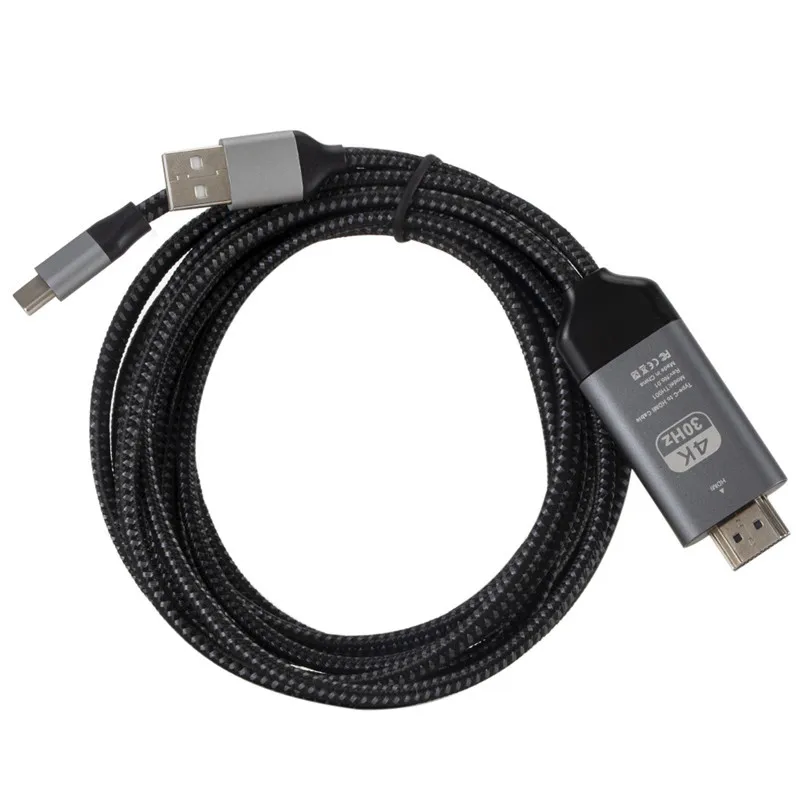 Черный 2 м USB 3,1 type-c к HDMI HDTV Кабель адаптер 4K 30HZ usb type C к HDMI HDTV кабель для samsung HUAWEI htc LG - Цвет: Черный