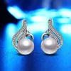 Pendientes de plata de ley 925 para mujer, pendientes de perlas de agua dulce simples, joyería, regalo ► Foto 3/5