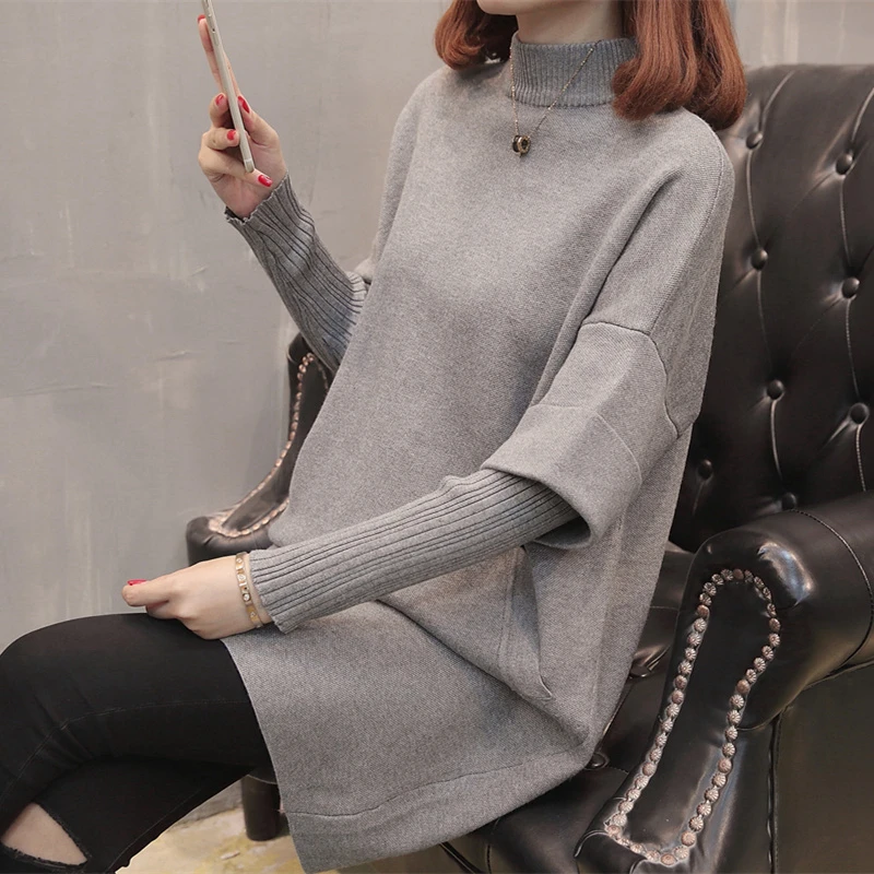 

2019 Winter Thick Sweater Dress Women Loose Knited Pullover woollen sweater Female Keep Warm Solid color Casual jumper Clothing