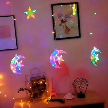 

LED Curtain String Light Star Moon Plug Fairy Night Light for Bedroom Christmas Decor