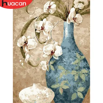 

HUACAN Pictures By Numbers Oil Painting Flowers HandPainted Vase Coloring Drawing Kits Canvas DIY Home Decoration Gift