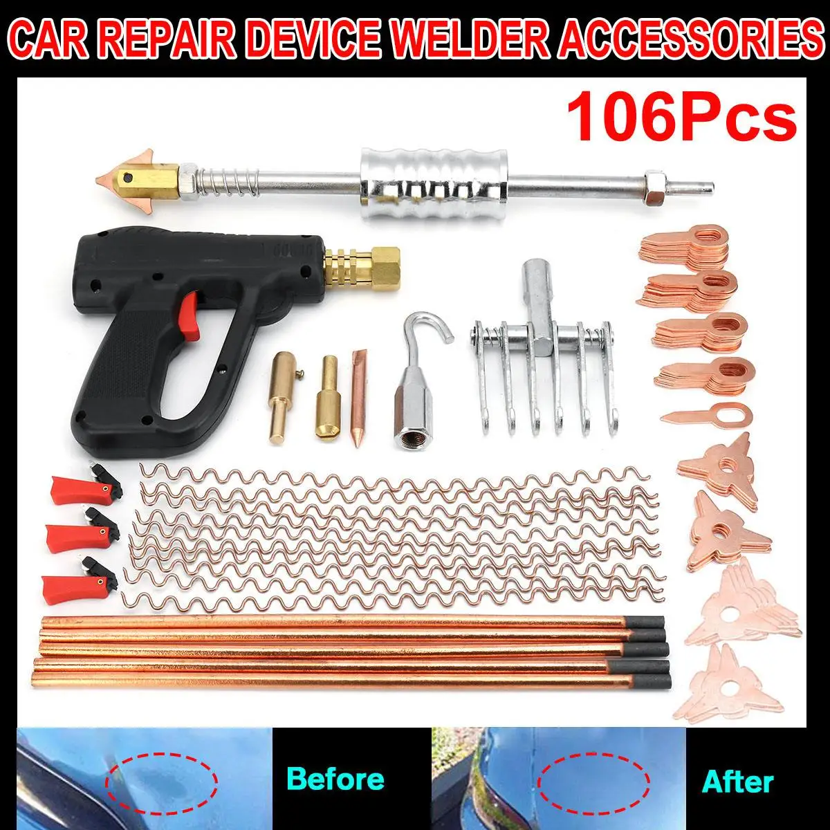 106Pcs Dent Puller Kit Car Body Dent Repair Device Welder Stud Weld Welding & Soldering Supplies Sheet Metal Equipment