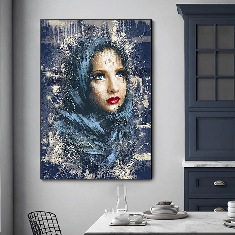 

Figure painting Blue scarf Womn Painting Canvas Art Wall Print Picture Prints Figure Home Decor Canvas Home Decor No Frame