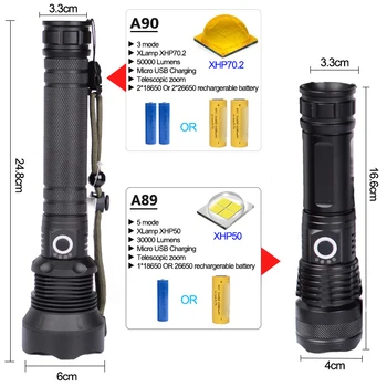 

Super Bright Flashlight LED High Lumens Flashlights Emergency Strobe Rechargeable Zoomable Waterproof Powerful Flash PI6