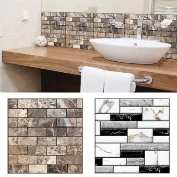 

Fashion 1pc 3D Wall Sticker Tile Brick Self-adhesive Mosaic Kitchen Bathroom Wall Decor Home Decor