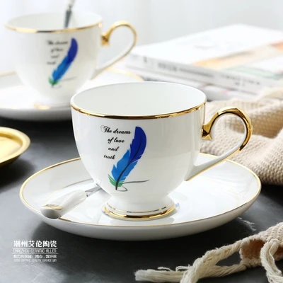 

Bone China Coffee Cup Simple Blue Phnom Penh Nordic Ceramic Coffee Cup Home Black Tea Cup With Spoon Rack Gift Box Drinkware