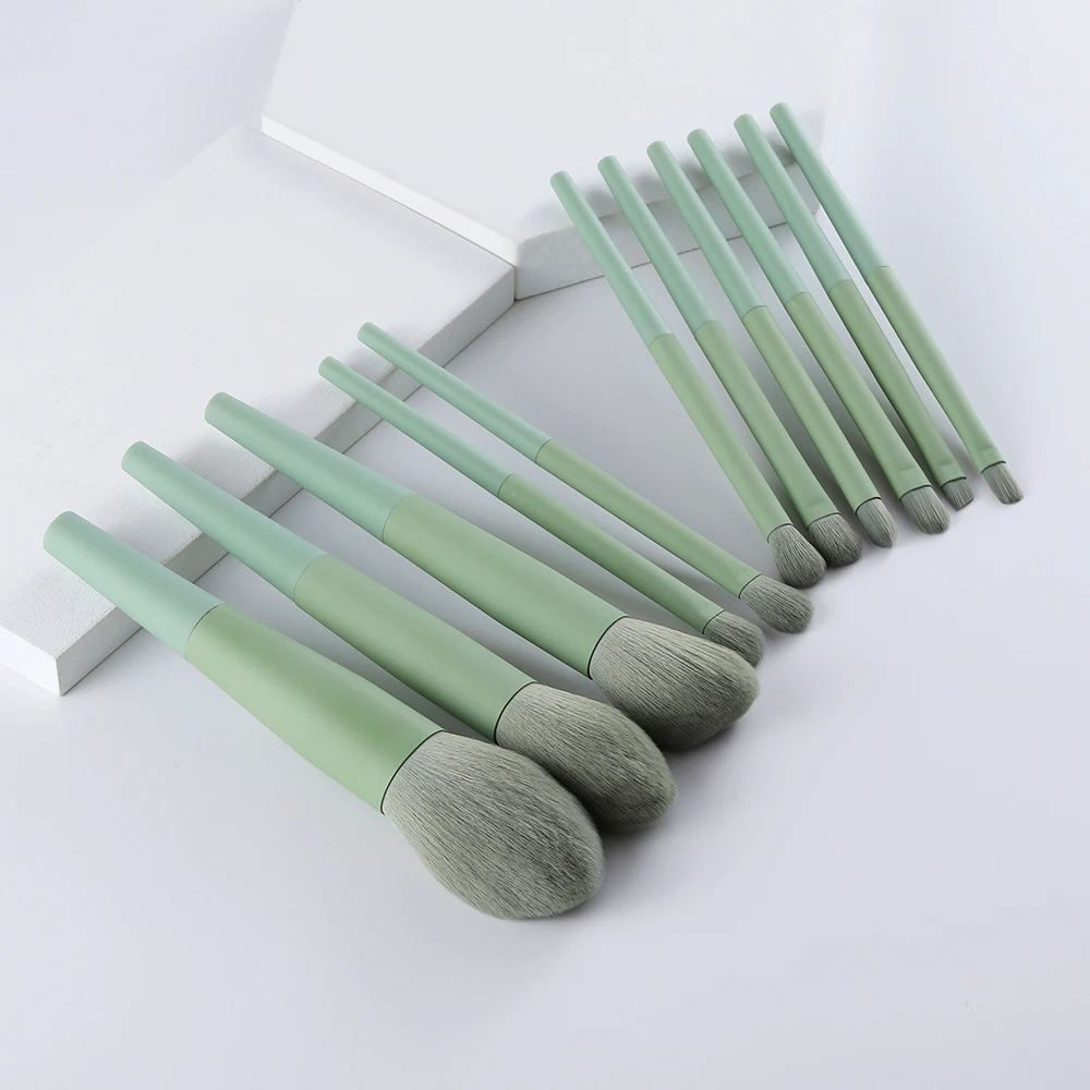 FLD 11/8pcs Natural Hair Green Makeup Brushes Foundation Powder Eyeshadow Eyebrow Brush Set Cosmetic Tool Profesional Maquillaje