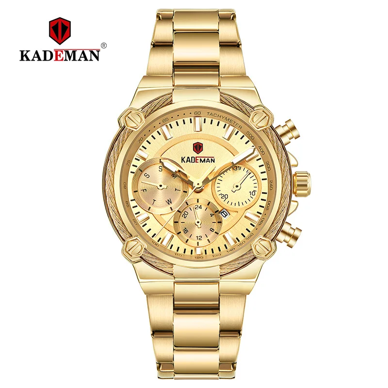 KADEMAN женские модные часы, Роскошные водонепроницаемые кварцевые часы для мужчин, Топ бренд, золотые полностью стальные повседневные женские наручные часы Relogio