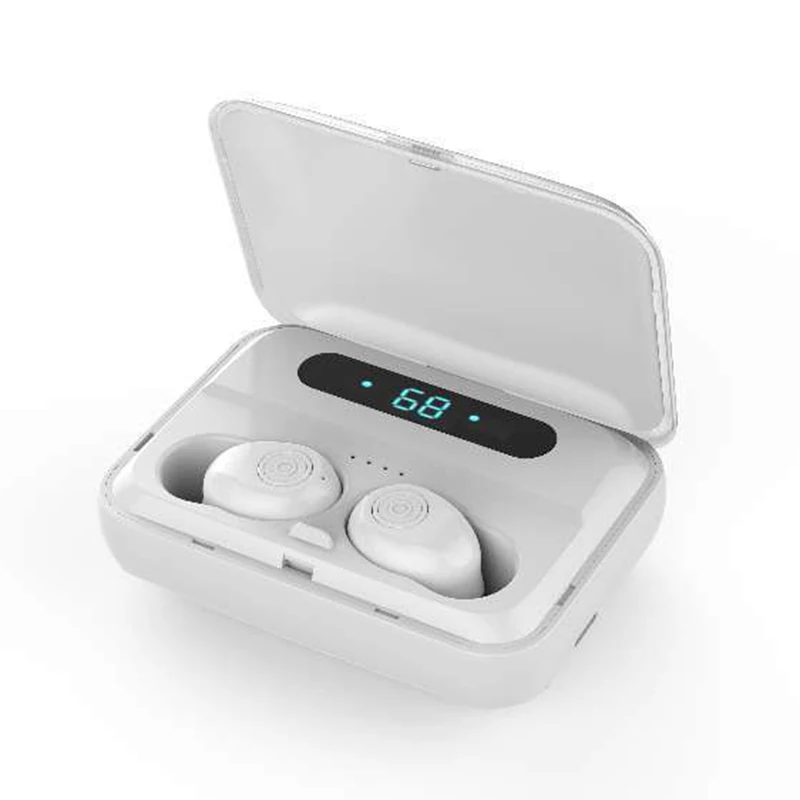 Беспроводные Bluetooth наушники 5,0 водонепроницаемые 5D стереонаушники Bluetooth игровая гарнитура с микрофоном светодиодный дисплей 1200mA зарядная коробка - Цвет: White LED Display