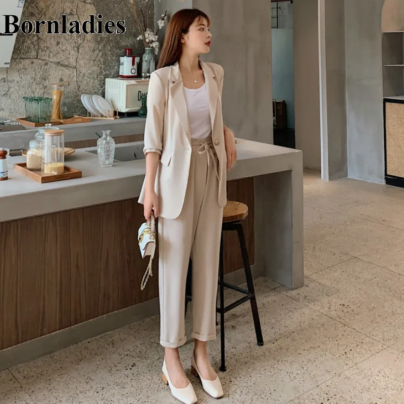 Bornladies Новое поступление 2 шт. блейзер + брюки костюм для женщин офисная Рабочая