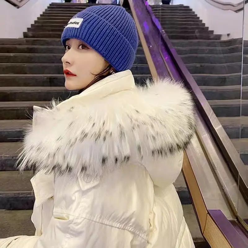 Mid long down jacket women 2021 winter new big fur collar thick waist fashion INS white eiderdown coat for brand fahion girl