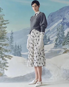 

100% Silk Dress Women Qulity Runway Dress Lady Long Sleeve Print Dress Women