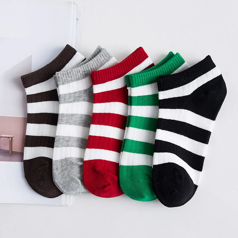 5Piars/Lot Women Casual Comfortable Stripe Cotton Sock Slippers Short Ankle Socks Female Breathable Socks Group Spring Summer