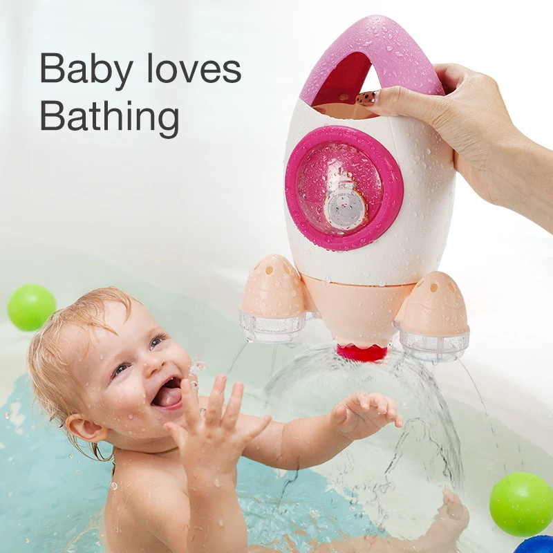 Rocket Bath Toy Rotating Water Spray Beach Toy Baby Wash Hair Useful For Baby Kids Bathroom Baby Shower Toys