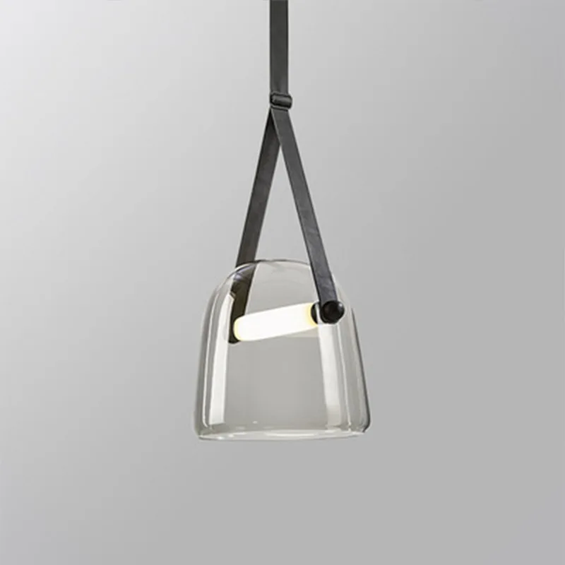 

Nordic postmodern creative glass chandelier art leather bedside bedroom designer Model Room bar chandelier