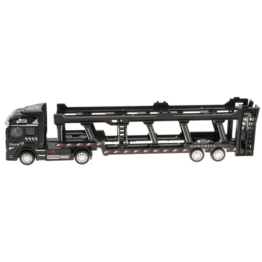 Alloy Die Cast Friction Powered Toy Truck 1/50 Scale Car Transporter Trailer Semi Truck Toy, No Batteries Required