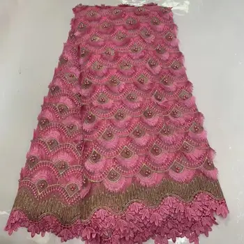 

Baby pink Embroidered Beaded Lace for Wedding Party Dress High Quality Gold African French Tulle Lace Nigerian Net Lace Fabrics