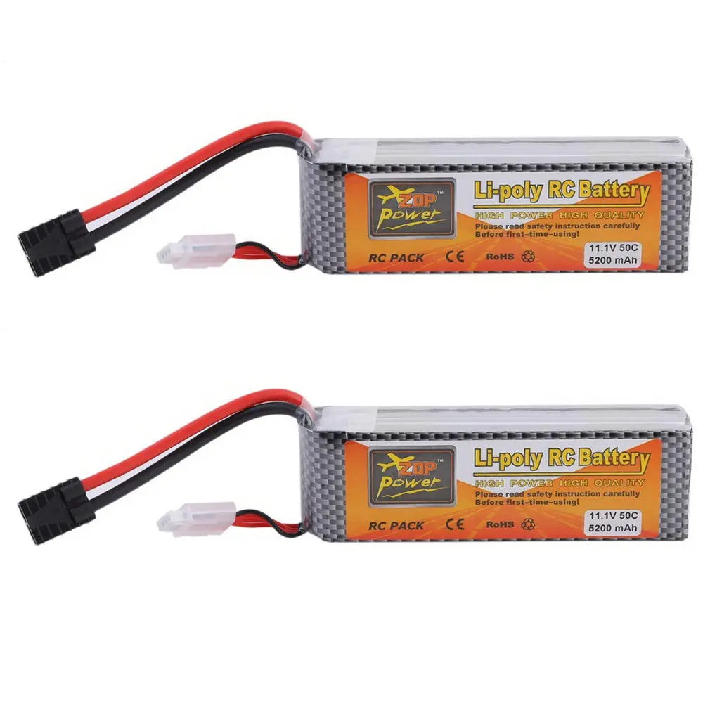 

2Pcs ZOP Power 5200MAH 11.1V 50C TRX Plug Lipo Battery Rechargeable Battery for RC Racing Drone Aircraft Helicopter Car Boat