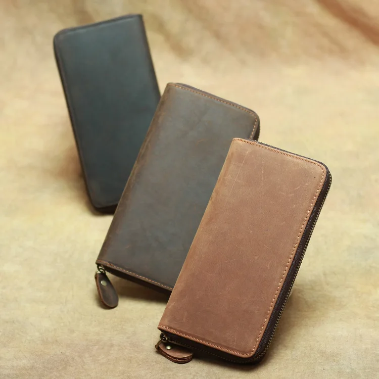 

new Men's Long Wallet Retro Coin Clip Multi-card Manual Men's Single Pull Bag