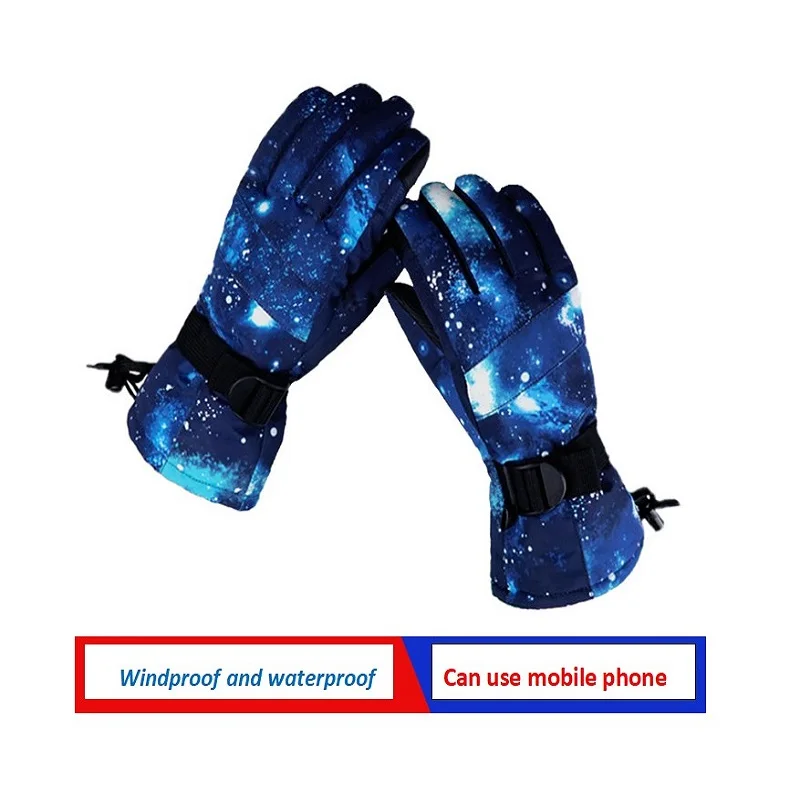 Красочные лыжные перчатки с сенсорным экраном, зимние плотные теплые перчатки для верховой езды, регулируемые водонепроницаемые ветрозащитные Нескользящие