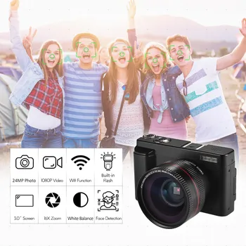 

Portable Digital Camera DC Full HD 1080P 24MP+3" Screen Photo Video Shooting Wifi Face ID with Ultra Wide Angle Lens 2 Batteries