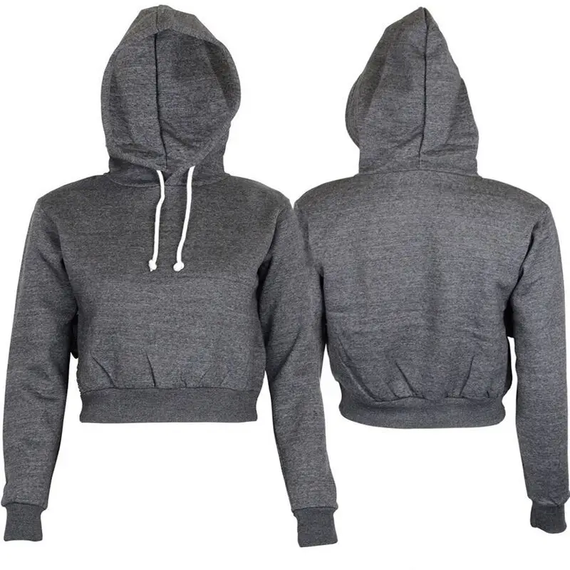 Plain Hangover Crop Top Hooded Full-Length Sleeves Women's Hoodie Sweatshirt image 2