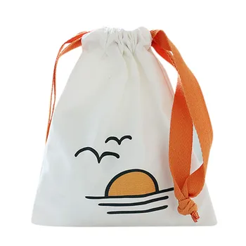 

Korea Women's Cosmetic Bag Simple Style Large Capacity Drawstring Canvas Cartoon Print Cute Soft Storage Bag Makeup Bag
