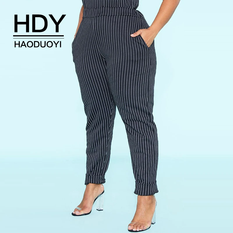 Штаны HDY Haoduoyi большие размеры новые модные брюки в полоску с эластичной талией