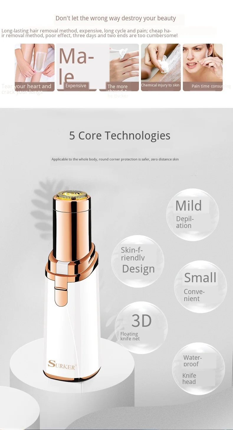 New Products Sk-8006 Hair Removal Device LED Light Design Gentle Removal Of Dry Battery Mini Hair Trimmer