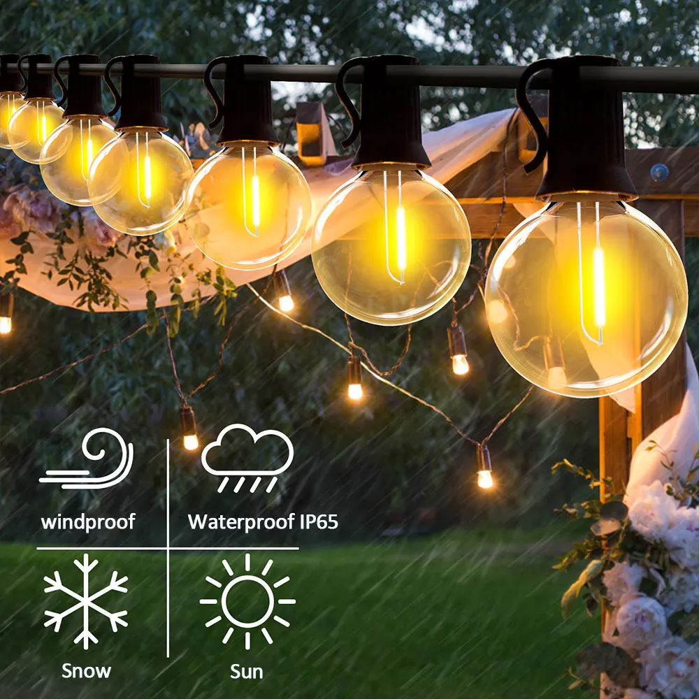 Solar String Lights Outdoor G40 Patio Lights,USB Recharger, 8Light Mode ,Shatterproof Bulbs , Weatherproof Hanging Light solar step lights