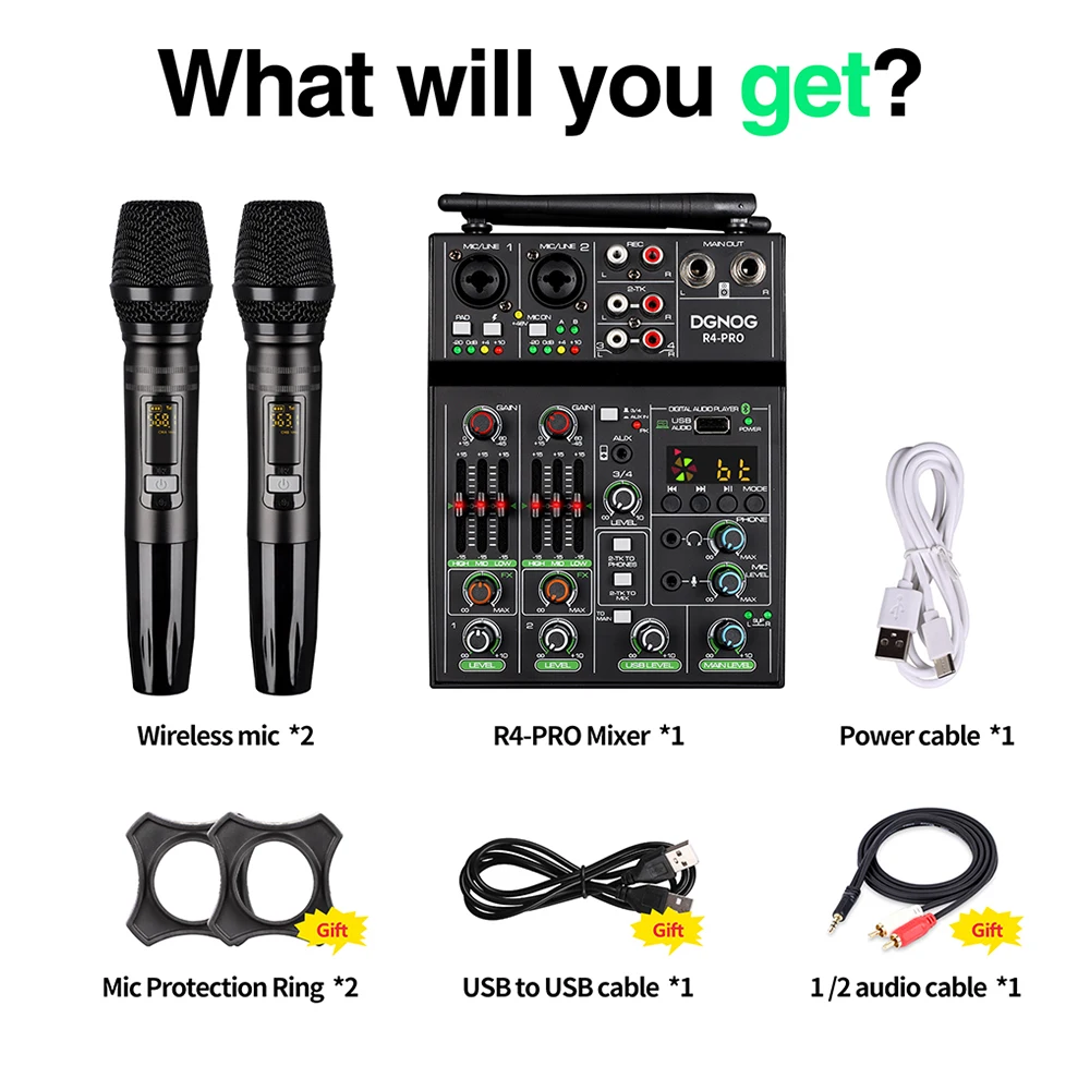 Misturador de Áudio com Microfone sem Fio Misturadores com Bluetooth Mistura para Karaoke Canais Estúdio Rec dj Console 4 Usb Som - Image 6