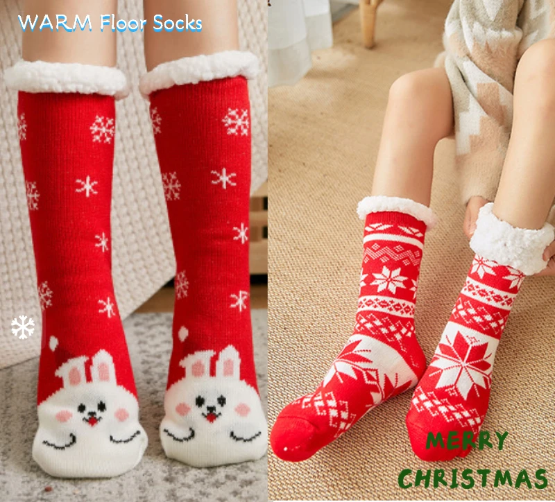 Толстые флисовые Носки-тапочки; рождественские подарки; женские зимние теплые Нескользящие плюшевые хлопковые носки; домашние носки для сна с рисунком оленя, Санты