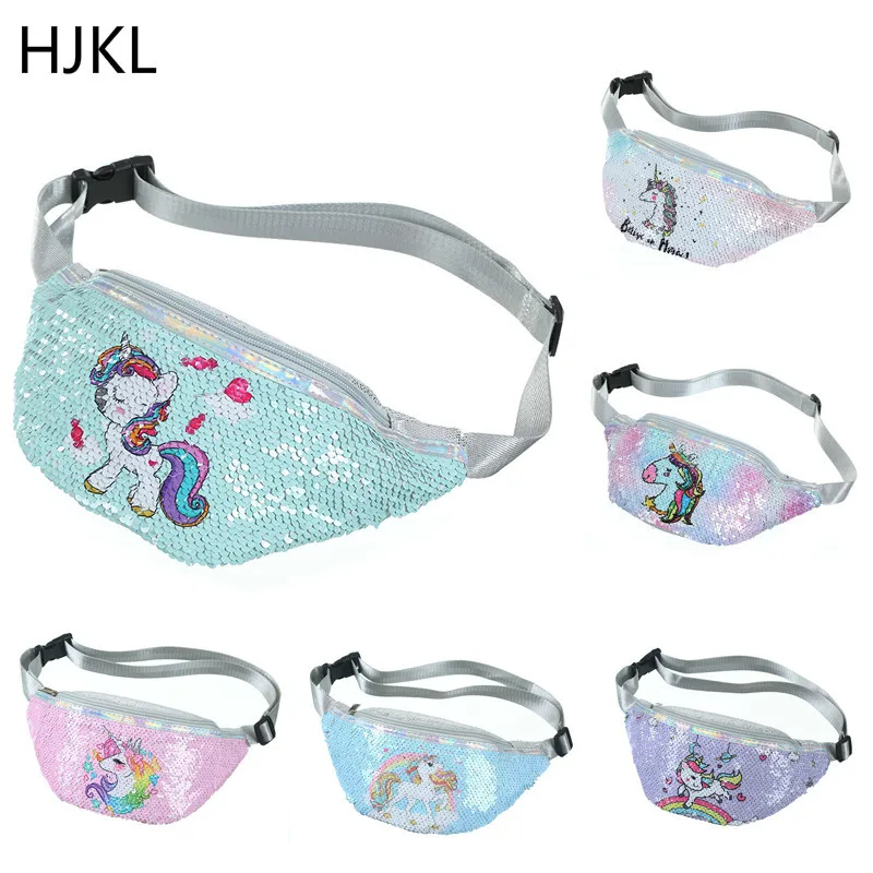 

Children's Waist Pack Cartoon Sequins Printing Unicorn for Women Fashion Pink Fanny Bag Girls Shoulder Belt Bags Kid Phone Pouch