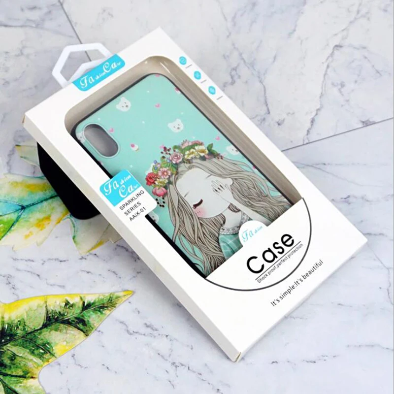 

Luxury Simple White Blue Paper Box with PVC Window for Smartphone Case Shell Display Boxes for Iphone XS Max 8 Plus Case Cover