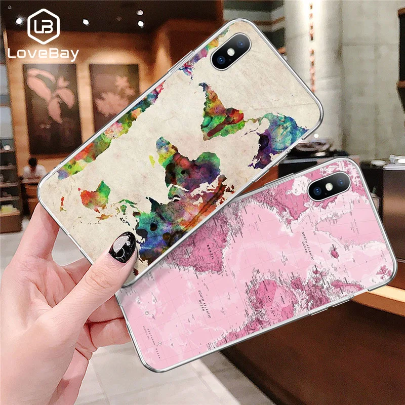 Lovebay розовая карта окрашенный силиконовый чехол для телефона iPhone 7 8 Plus XS Max XR