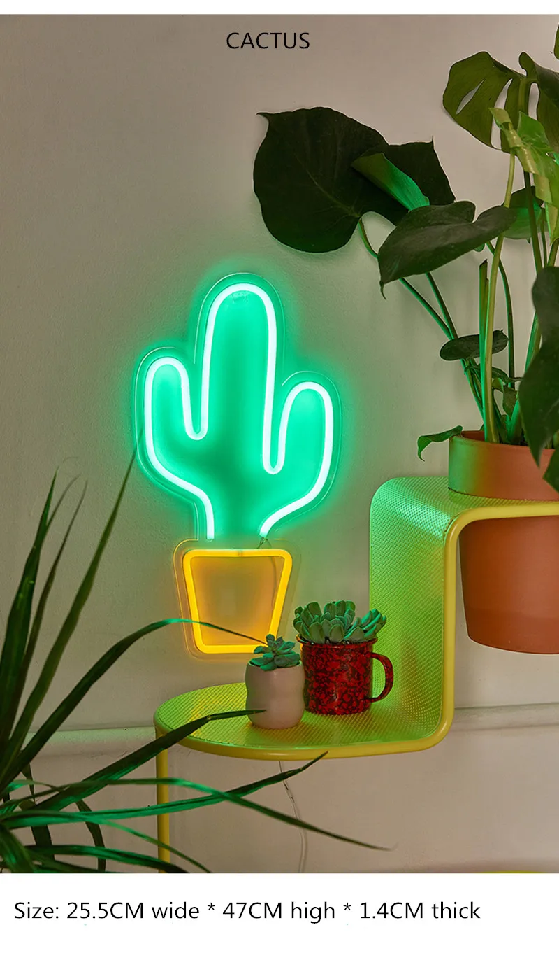 cactus Светодиодный неоновый светильник в виде шланга, неоновая вывеска, световая панель, Рождественская вечеринка, магазин, украшение для дома, настенная лампа, 10 видов, цветная неоновая лампа, Love Hello - Испускаемый цвет: cactus