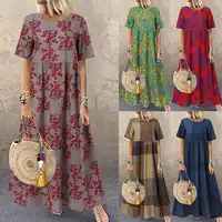 Vintage Printed Maxi Dress Women's Summer Sundress ZANZEA 2025 Casual Short Sleeve Holiday Floral Vestidos Female O Neck Robe - Image 5