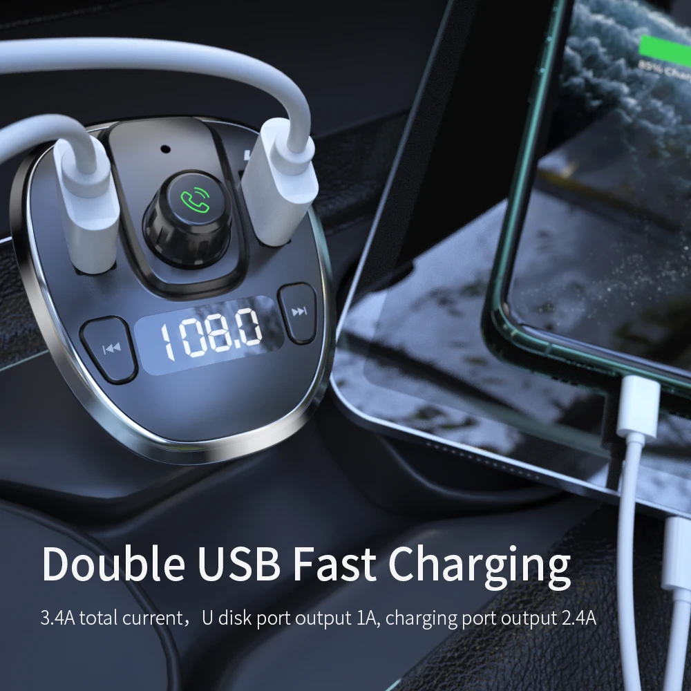 Essager USB Автомобильное зарядное устройство беспроводной Bluetooth 5,0 автомобильный комплект громкой связи fm-передатчик MP3 быстрое зарядное устройство для iPhone Xiaomi Мобильный телефон