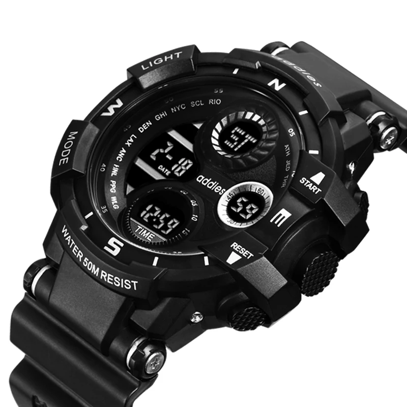 

addies Men Digital Sports Military Watch Outdoor Field Exploration Big Dial 50M Waterproof LED Alarm Backlight Super Cool Watch