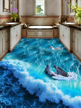 

[Self-Adhesive] 3D Dolphins Under The Waves 3545 Floor Wallpaper Mural Wall Print Decal Wall Murals