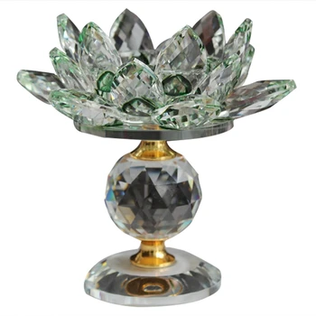 

Glass Block Lotus Flower Metal Candle Holders Feng Shui Home Decor Big Tealight Candle Stand Holder Candlesticks-Green