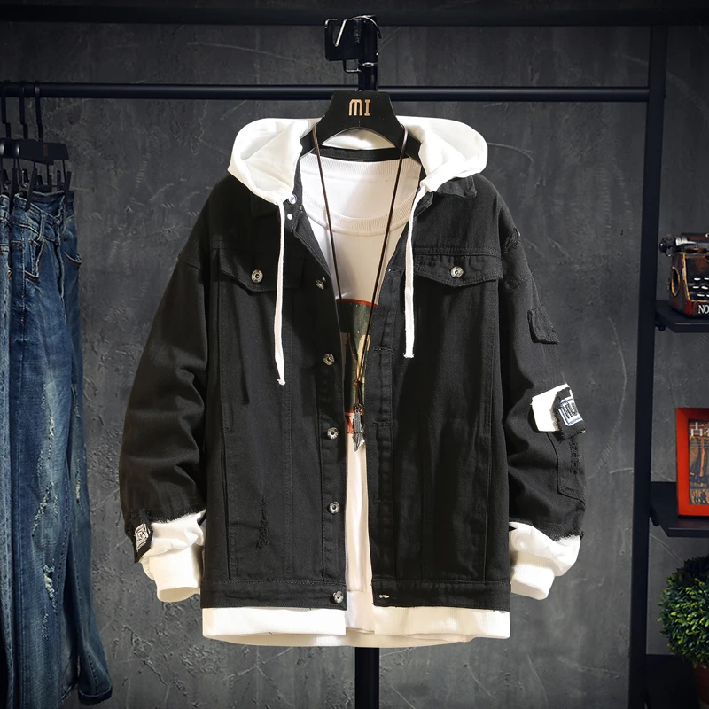 black denim jacket with hoodie