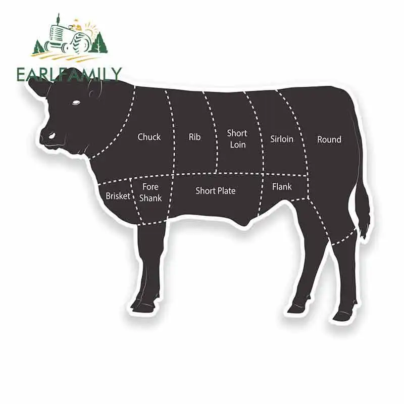 

EARLFAMILY 13cm x 13cm for Meat Cuts Beef Cow Steak Bumper Trunk Truck Graphics RV VAN 3D DIY Fine Decal Car Accessories