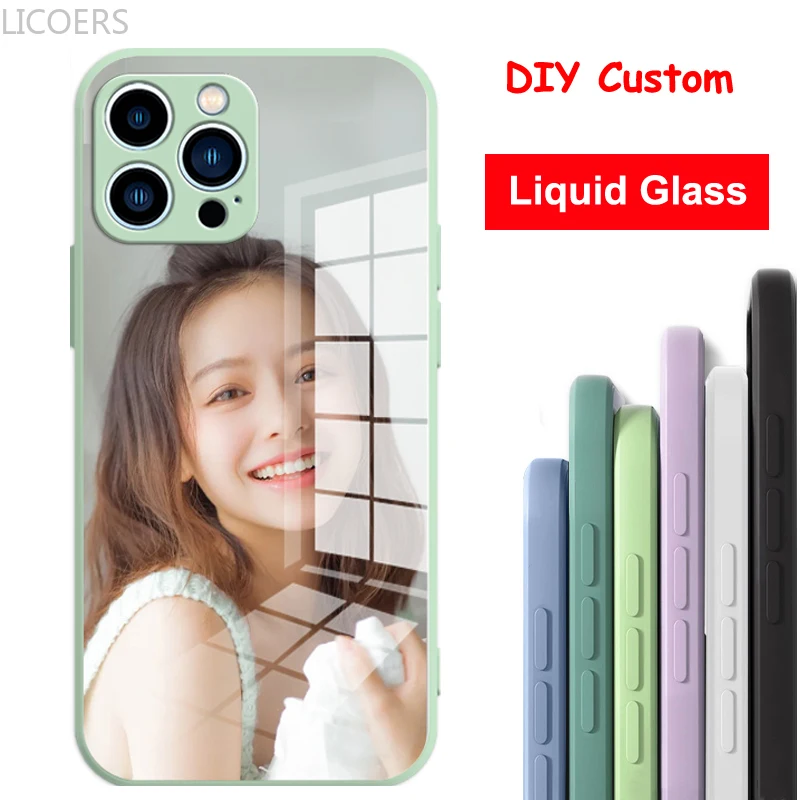9 Colors Custom DIY Glass Case for iPhone 13 12 11 Pro Max Mini XS X XR SE 2020 7 8 Plus Cases Liquid Silicon Frame Cover Fundas - ANKUX Tech Co., Ltd
